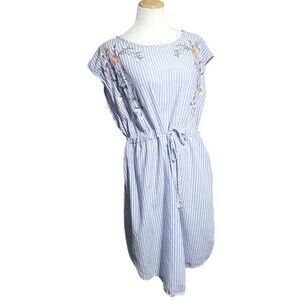 Ava & Viv Cotton Embroidered Plus Size Stripe Dress Womens 2X